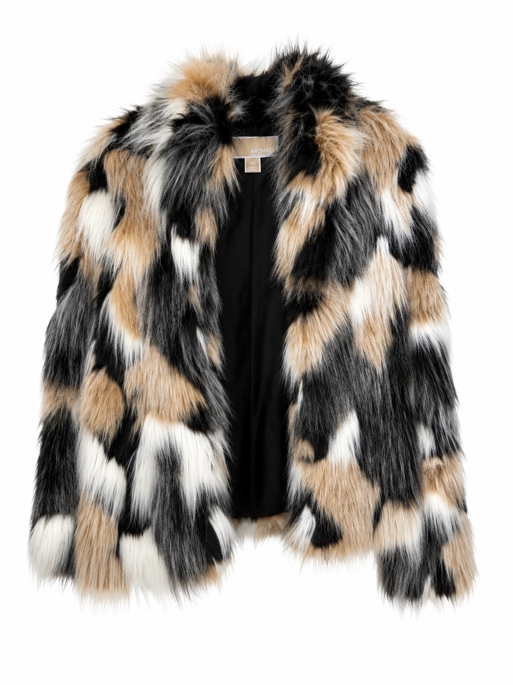 MICHAEL Michael Kors Black, White & Tan Faux Fur Coat